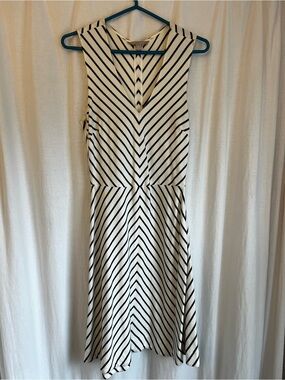 Banana Republic Black and White Striped V‑Neck Midi Dress